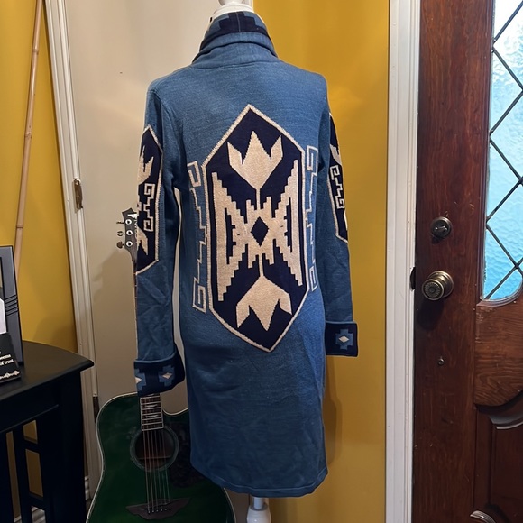 Wrangler-Blue, navy and cream Aztec print shawl collar open knit cardigan- NWT - Picture 6 of 8